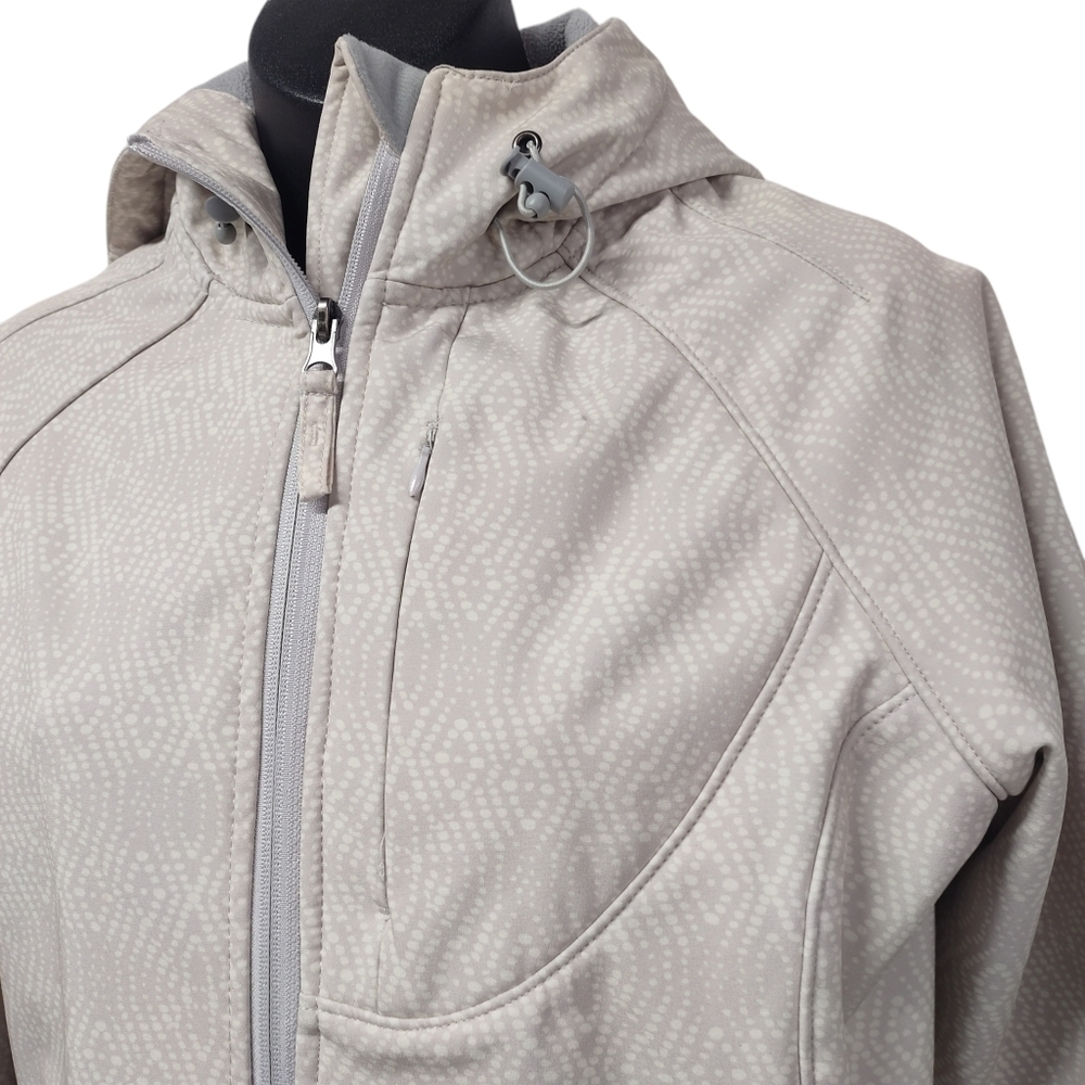 Free Country Women's Hooded Beige Gray Pattern Full Zip Fleece Lined Pockets S - Picture 3 of 7
